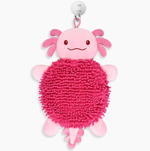 Hand Towel, Axolotl Pink Fuzzy Ball Hand Towels with Hanging Loops Soft Decorative Bathroom Towels, Quick Dry Chenille Microfiber Cute Hand Towels for Bathroom Kitchen