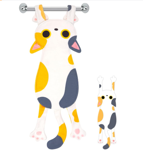 Funny Cat Hand Towels for Bathroom Kitchen,Calico Decorative Hanging Face Towels,Absorbent Soft Kitchen Towels,Housewarming Birthday Gifts for Women Cat Lovers(Orange)