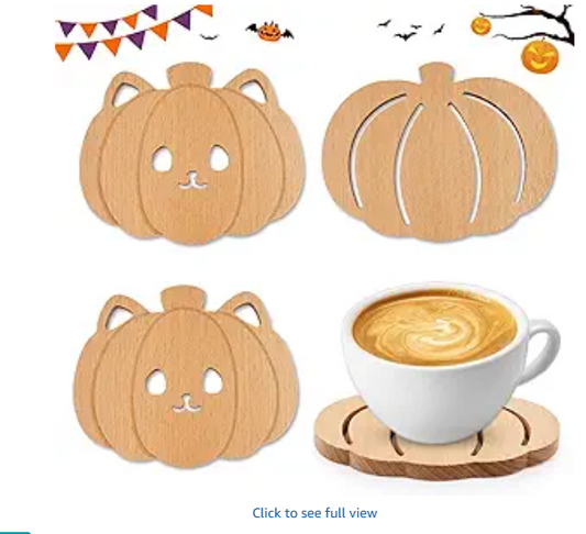 4Pcs Halloween Coasters,Pumpkin Cat Shape Drink Coasters for Party Decor Pumpkin and Cat Wood Coaster for Halloween Fall Home Kitchen Office Table Decoration Supplies