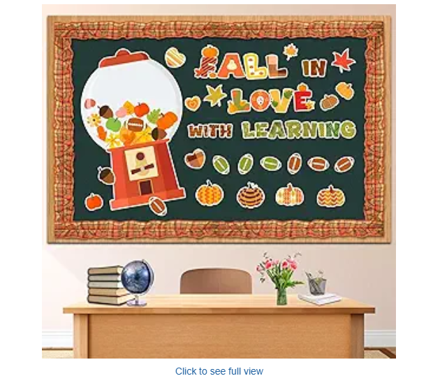 Autumn Bulletin Board Decoration Set,Fall in Love with Learning Bulletin Board Decoration,Pumpkin Football Thanksgiving Day Decor for School Home Chalkboard Wall