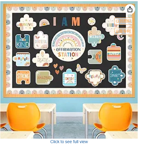 JIAJEGTGT Affirmation Station Bulletin Board - 45 Pcs Rainbow Positive Bulletin Board for Classroom Mirror, Motivational Posters Accents Cutouts Boho Decor