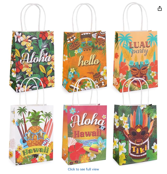 ZeffuLyne 24 Pcs Summer Gift Bags, Luau Hawaiian Party Bags 6 Styles Hawaiian Goodie Bags for Kids, Luau Party Favors for Boys Girls, Summer Theme Activities Supplies, 8.2 * 5.9 * 3.1 Inch