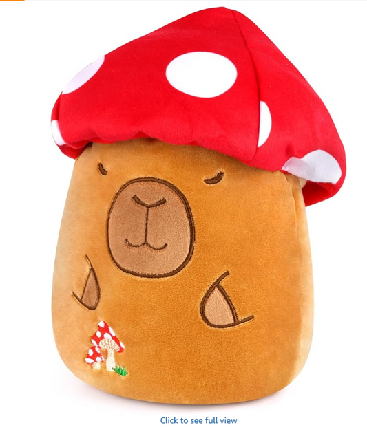 Cute Capybara Plush, 9 inch Capybara Stuffed Animals with Red Mushroom Hat, Mushroom Pillow Plush Kawaii Capibaras Plushies for Girls Kids Boys, Party Decor Gifts