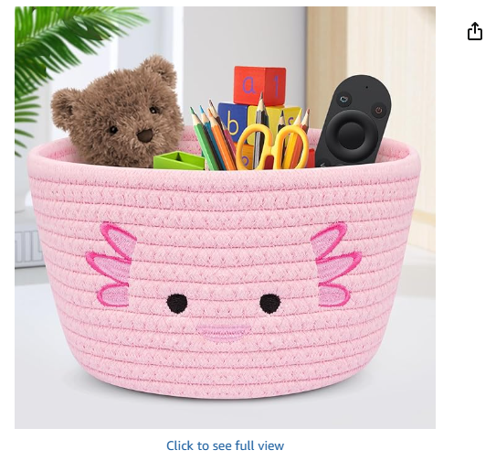 Axolotl Cotton Rope Basket, Cute Pink Round Woven Basket, Baby Storage for Nursery, Animal Storage Bins Box for Kids, Holds Gift Plants Cat & Dog Toys, Home Decor