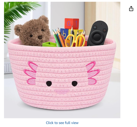 Axolotl Cotton Rope Basket, Cute Pink Round Woven Basket, Baby Storage for Nursery, Animal Storage Bins Box for Kids, Holds Gift Plants Cat & Dog Toys, Home Decor