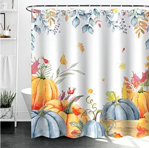 Fall Shower Curtains for Bathroom - Autumn Shower Curtain with Watercolor Pumpkin Autumn Leaves, Thanksgiving Bath Curtains Waterproof Fabric Machine Washable with 12 Hooks (72"x72")