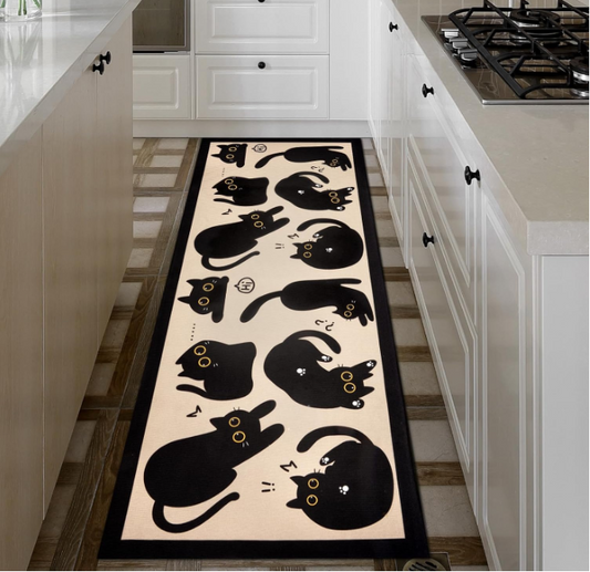 Black Cat Mat, Cute Kitchen Mats for Floor Non-Slip Rug for Indoor & Outdoor, Doormat Cute Rug for Kitchen & Living Room Decor Machine Washable (59x19inch)