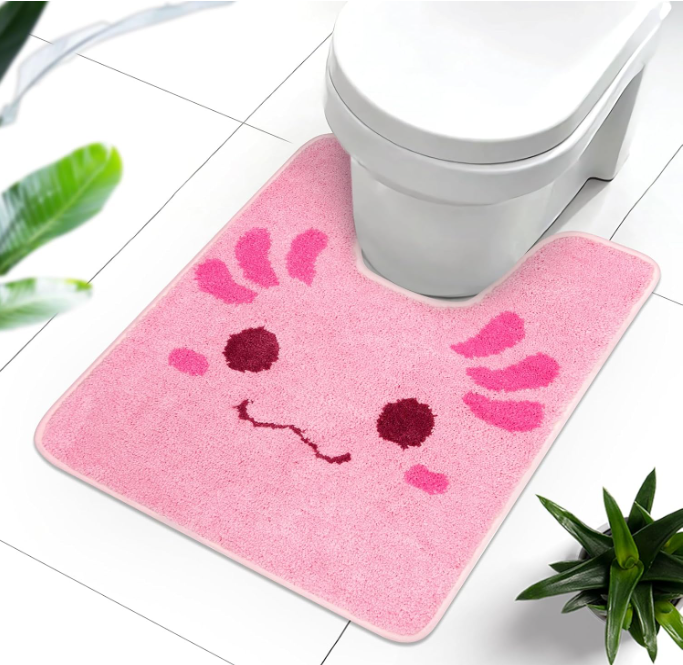 Toilet Rug - Pink Axolotl Rugs U Shaped Washable,Soft and Absorbent Bath Rug,Non Slip Toilet Bath Mat,Bathroom Contour Rug for Toilet Base(Pink,24" x 20")