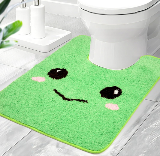 Toilet Rug - Cute Frog Rugs U Shaped Washable,Soft and Absorbent Bath Rug,Non Slip Toilet Bath Mat,Bathroom Contour Rug for Toilet Base(Green, 24" x 20")