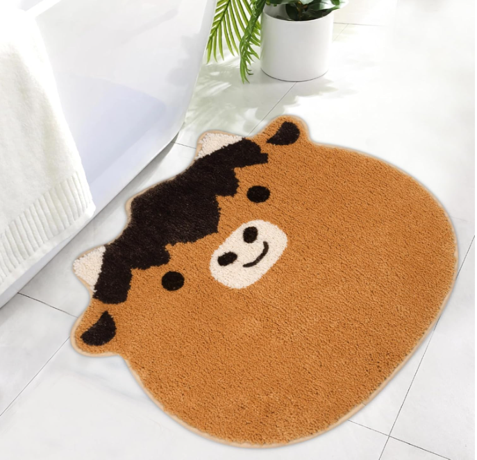 Cow Bathroom Rug,Soft and Non-Slip Highland Cow Bath Rugs,Machine Washable Cute Rug for Bathroom/Tub/Shower/Floor,Brown,22" x 20"