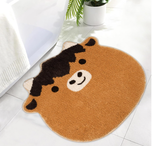 Cow Bathroom Rug,Soft and Non-Slip Highland Cow Bath Rugs,Machine Washable Cute Rug for Bathroom/Tub/Shower/Floor,Brown,22" x 20"