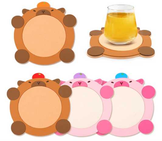 4 Pcs Coasters for Drinks - Capybara Coasters,Cute Capybara Coaster Set with Detachable Felt Pad,Funny Animal Themed Absorbent Coaster for Drinks Coffee Tea Table Decor,Gifts for Women Men