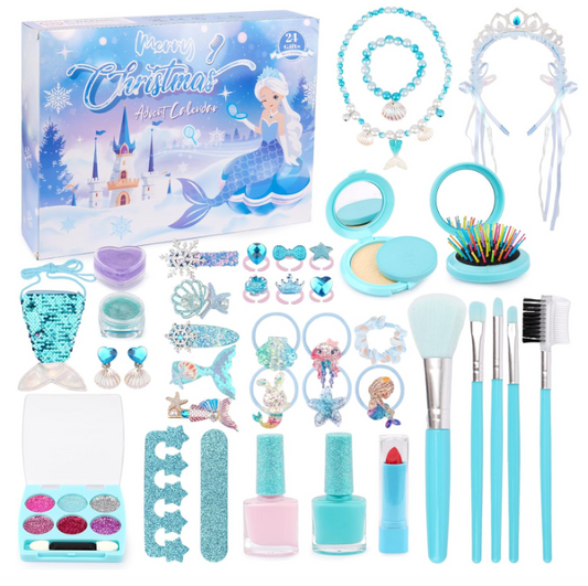 Mermaid Advent Calendar 2025, 24 Days Christmas Countdown Calendar for Teen, Women, Mermaid Lovers - 33PCS Hair Accessories Surprise Gift Perfect Mermaid Christmas Gift and Decor