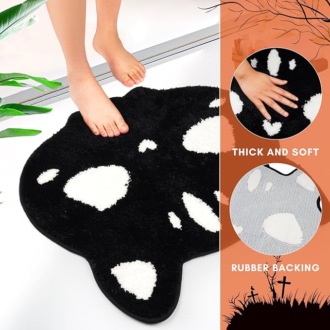 Bath Mat,Cat Bath Rugs,Non-Slip and Washable Gothic Cat Rug for Bathroom, Bedroom, Living(Black, 24 * 26inch)