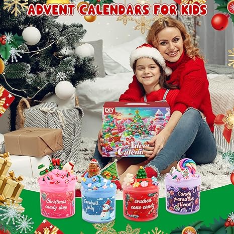 Slime Advent Calendar 2024,Christmas Countdown Calendars 24 Days with DIY Slime Kit,Funny Advent Calendar Christmas Gifts for Kids Toddlers Teens 8-12 Year Old