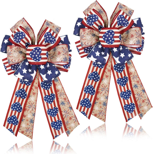 Patriotic Wreath Bows, Patriotic Bows for 4th of July Decorations, American Flag Bow for Memorial Day