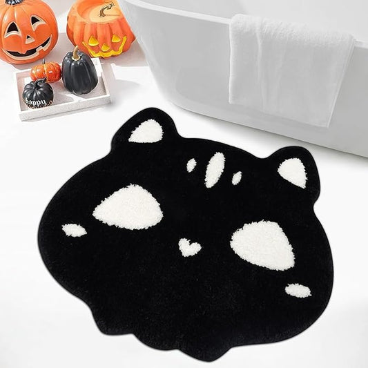 Bath Mat,Cat Bath Rugs,Non-Slip and Washable Gothic Cat Rug for Bathroom, Bedroom, Living(Black, 24 * 26inch)