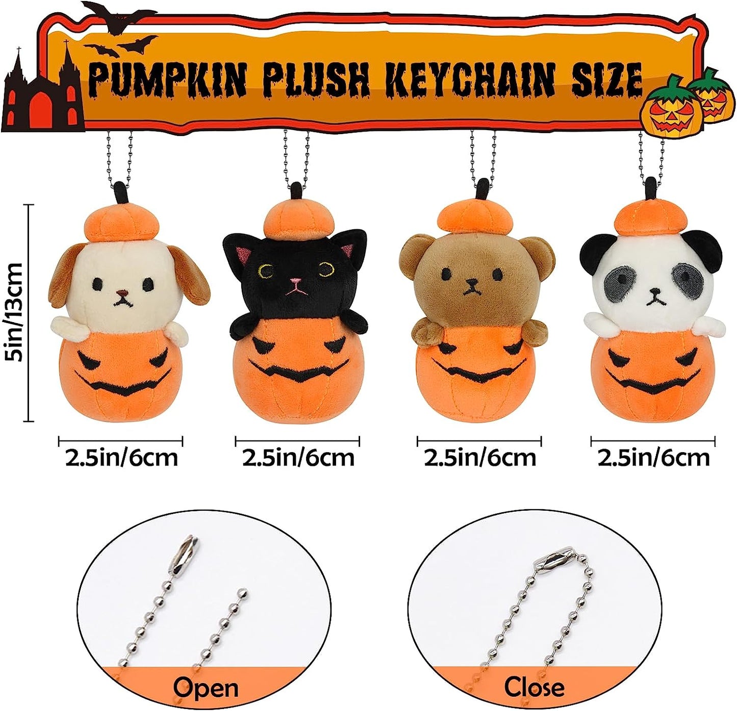 Animales de peluche de calabaza de Halloween, juego de 4 piezas de felpa de calabaza, lindo mini muñeca de animal de calabaza, regalo de almohada de felpa de Halloween, regalos de decoración de Halloween