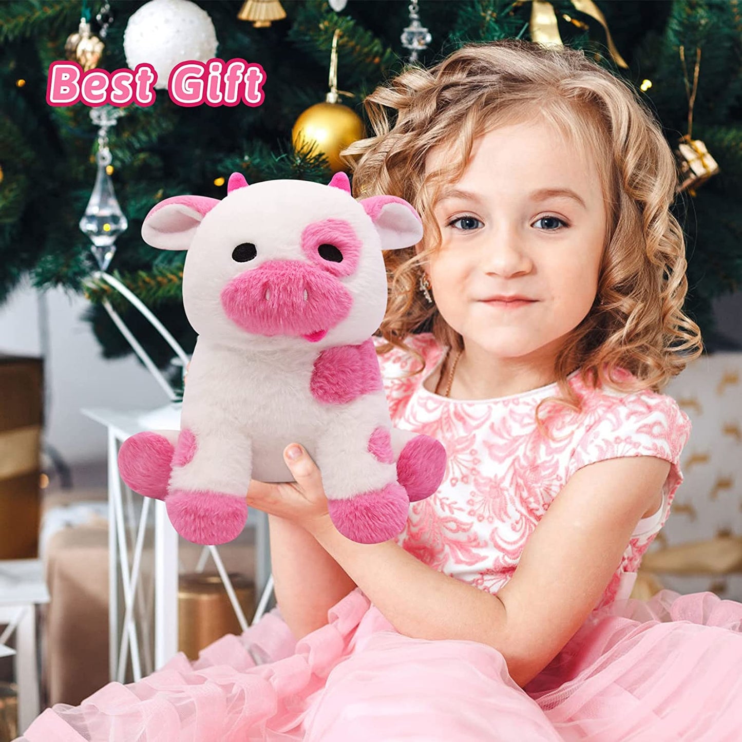 Cow Stuffed Animals Cow Plush Toy, Cute Soft Pink Cow Plushies Stuffed Animal Cow Plush Pillows, Kawaii Plush Cow Stuffed Cow Toys for Kids Christmas Halloween Birthday Gifts