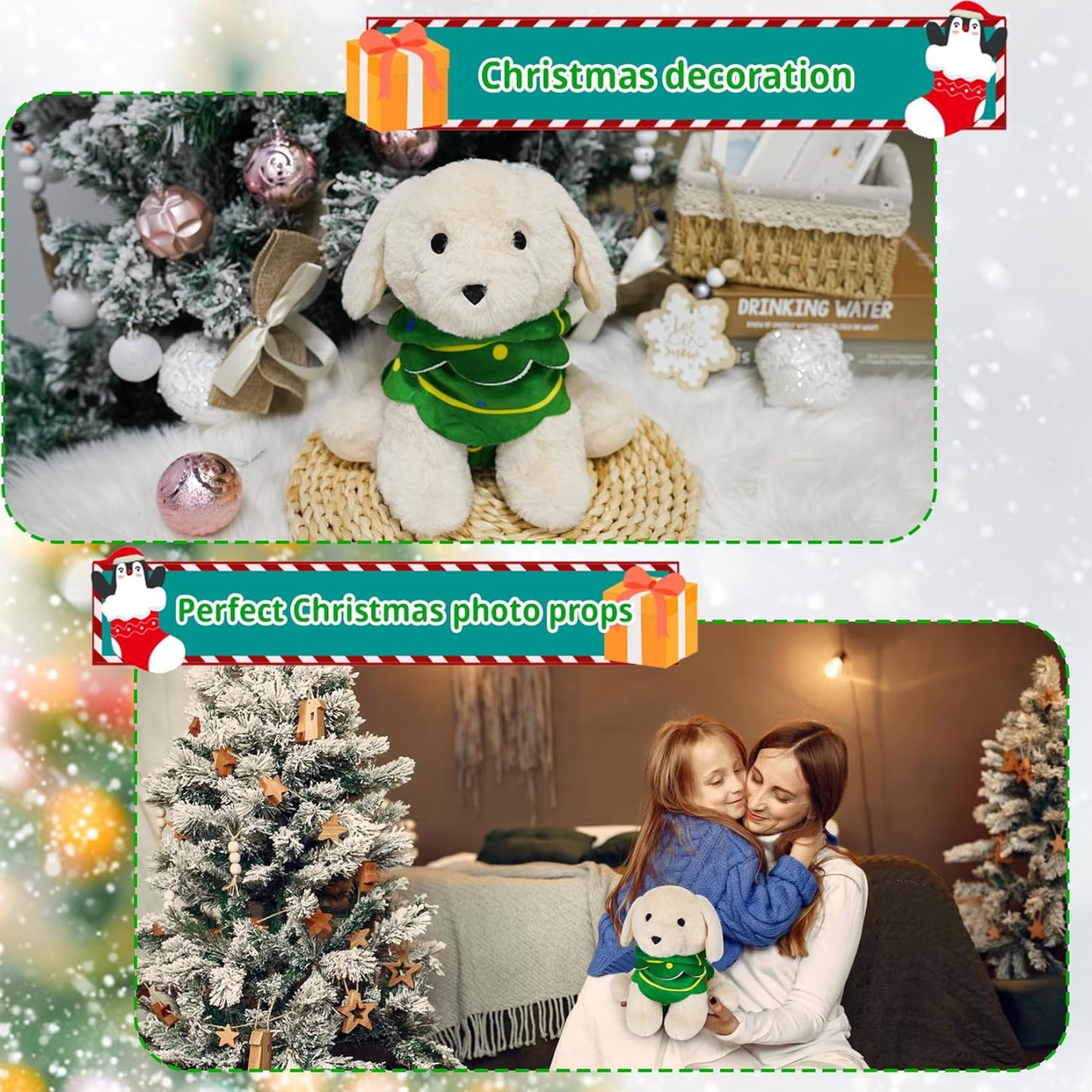 Dog Plush Toy, 10inch Dog Stuffed Animal with Christmas Costumes, Christmas Stuffed Animals Puppy Plush Toy,Christmas Plush Gift for Kids,Birthday Gift Christmas Decoration