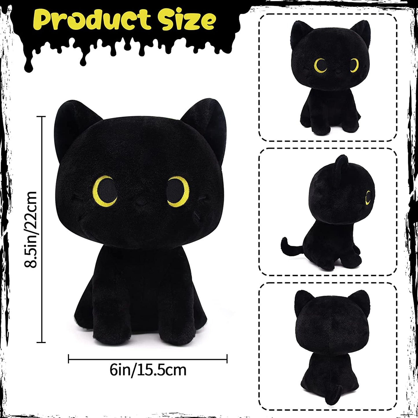 Black Cat Plush Toy - Black Cat Stuffed Animal - Soft Cat Stuffed Plush Doll - Kawaii Plush Cat Pillow Kawaii Stuffed Cat Plush Toy for Kids Girls Boys Birthday