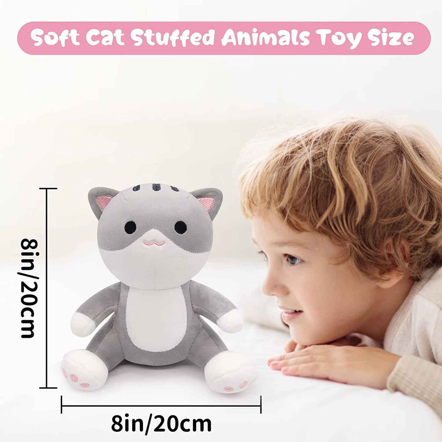 Cat Plushie Cat Stuffed Animal Toy for Kids, Soft Cat Plushie Pillow Cute Stuffed Animal Cat Plush Kawaii Home Decoration Doll Gifts for Girls Boys (Grey)