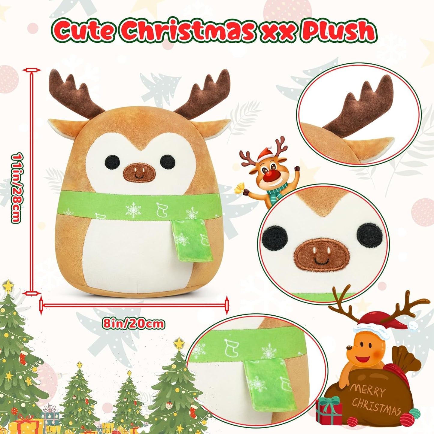 Christmas Elk Plush, Christmas Stuffed Animal Deer Plush Toys Elk Christmas Stuffed Toys, Soft Christmas Plush Elk Pillow for Kids Christmas Decor