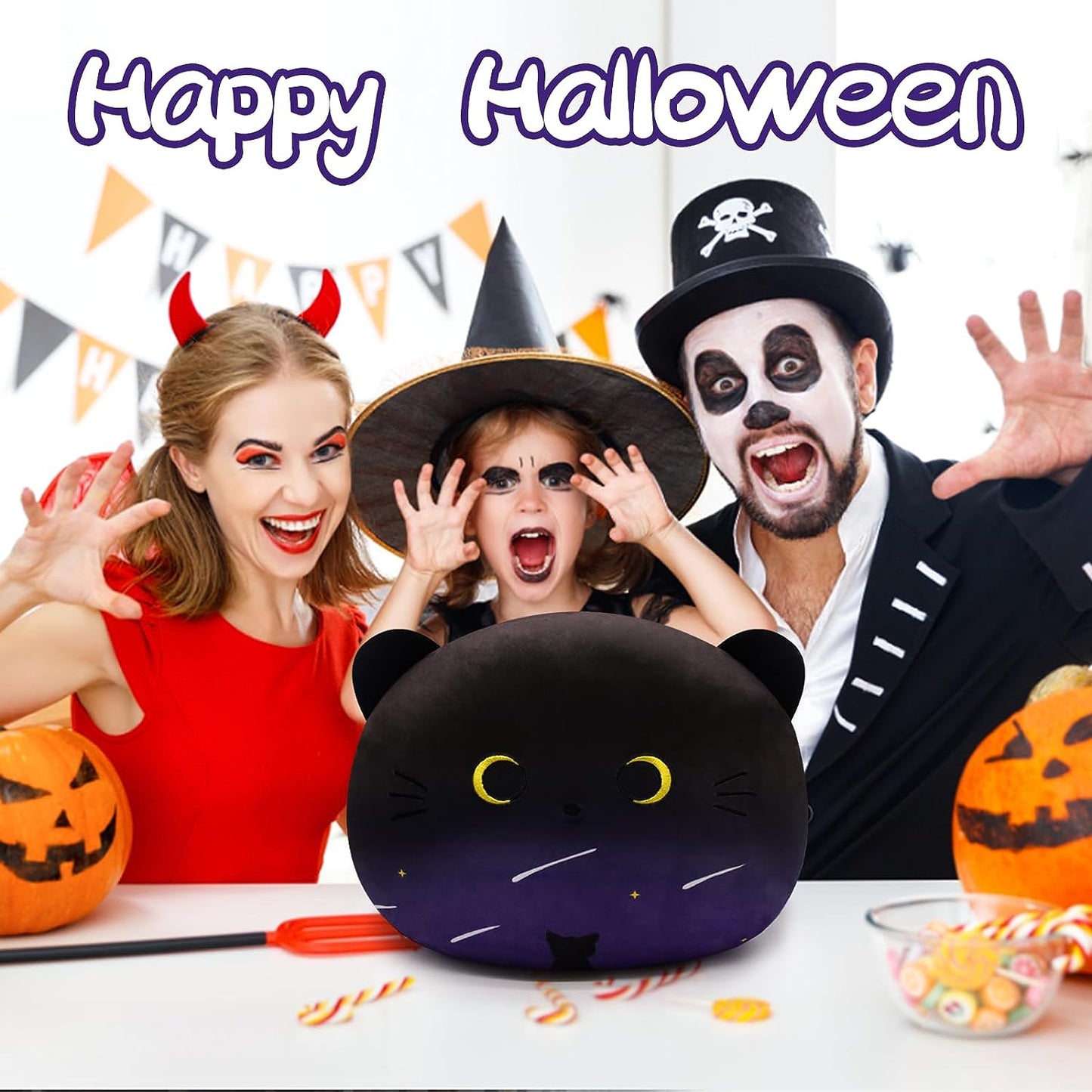 Black Cat Plush Pillows Toy, Kawaii Black Cat Stuffed Animals for Kids Birthday Christmas