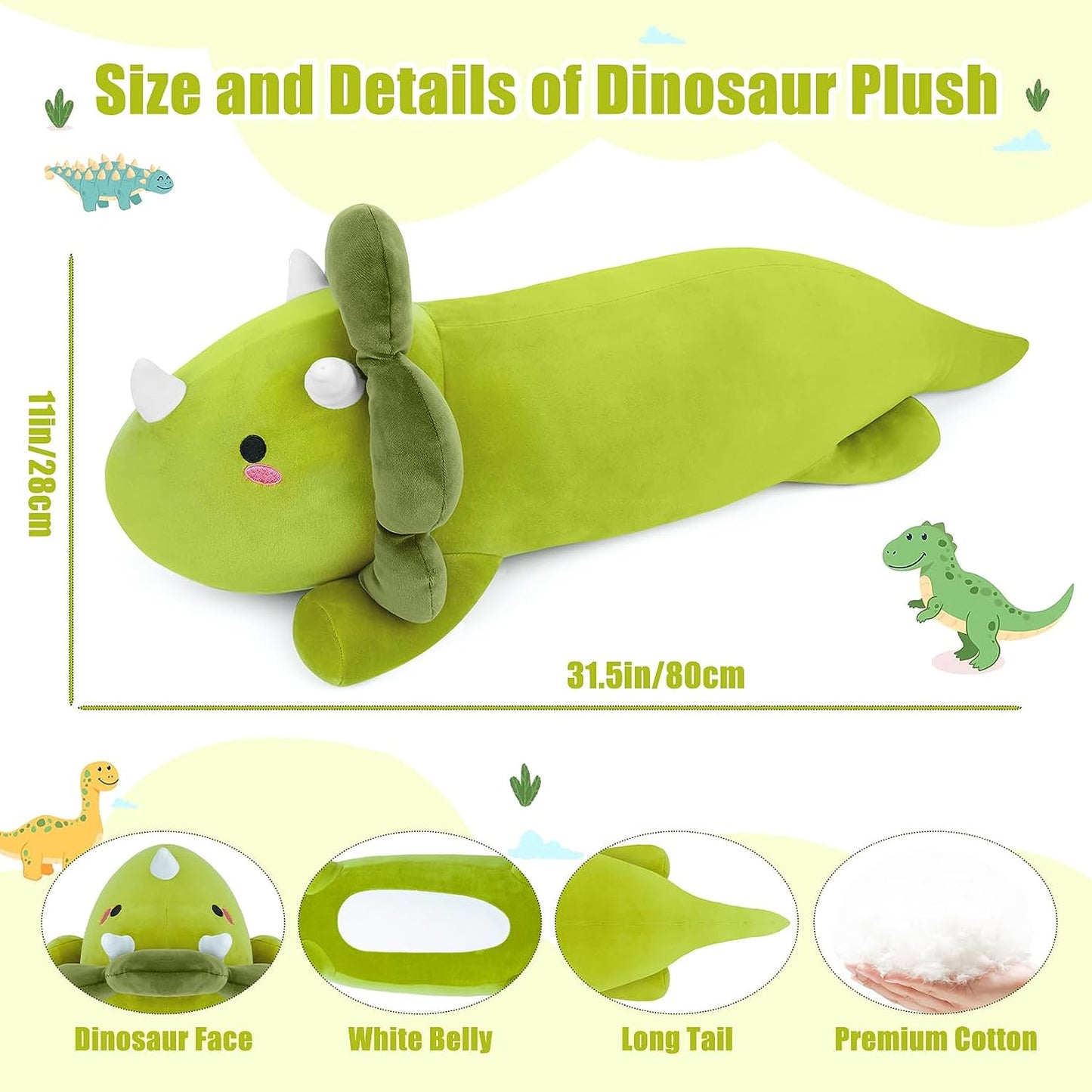 Green Giant Dinosaurs Body Plush Pillow Large Size Dinosaurs Plush