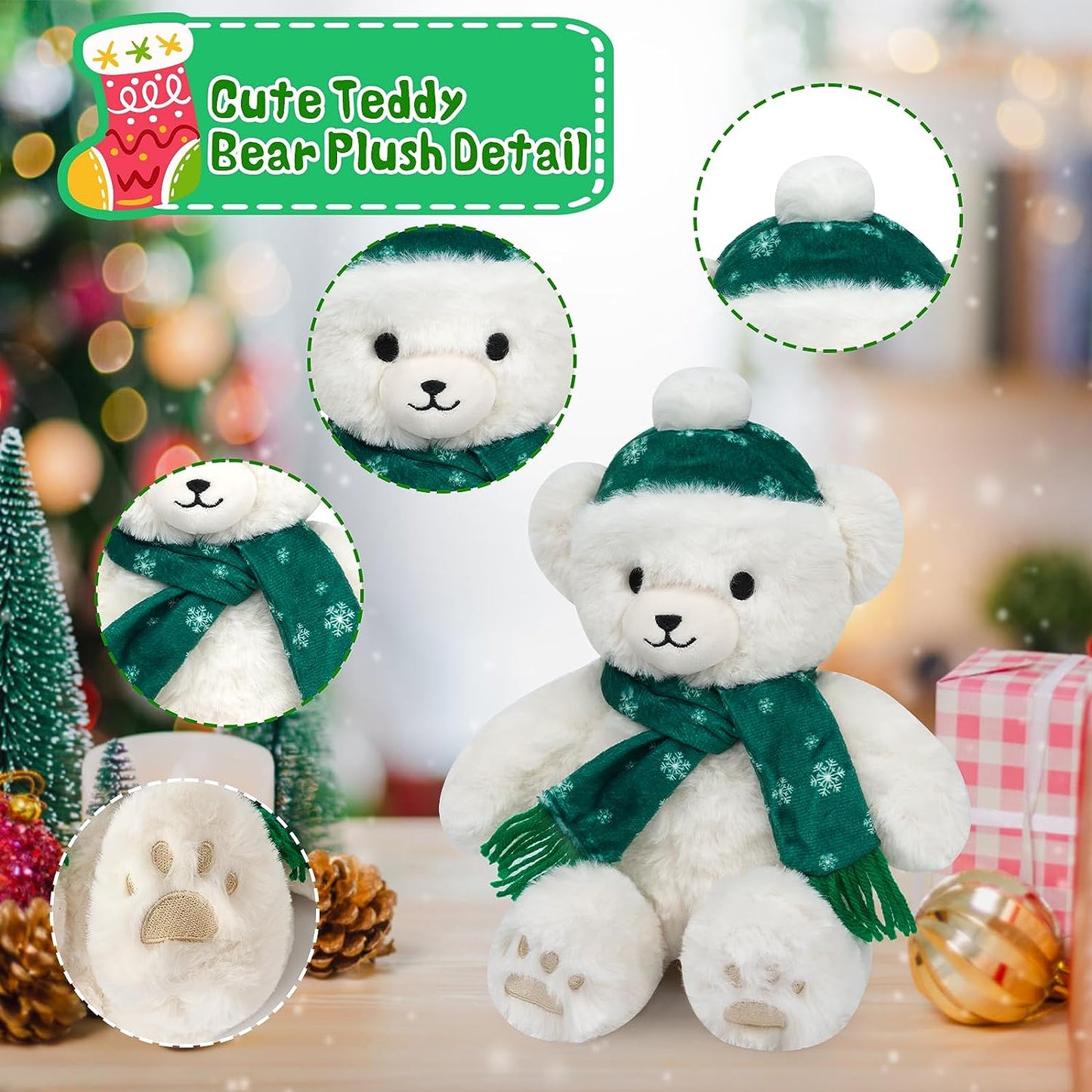 Teddy Bear Stuffed Animals Christmas Plush Toy - Cute Teddy Bear Plush Pillow Stuffed Teddy Doll - Kawaii Christmas Decor Gift for Kids