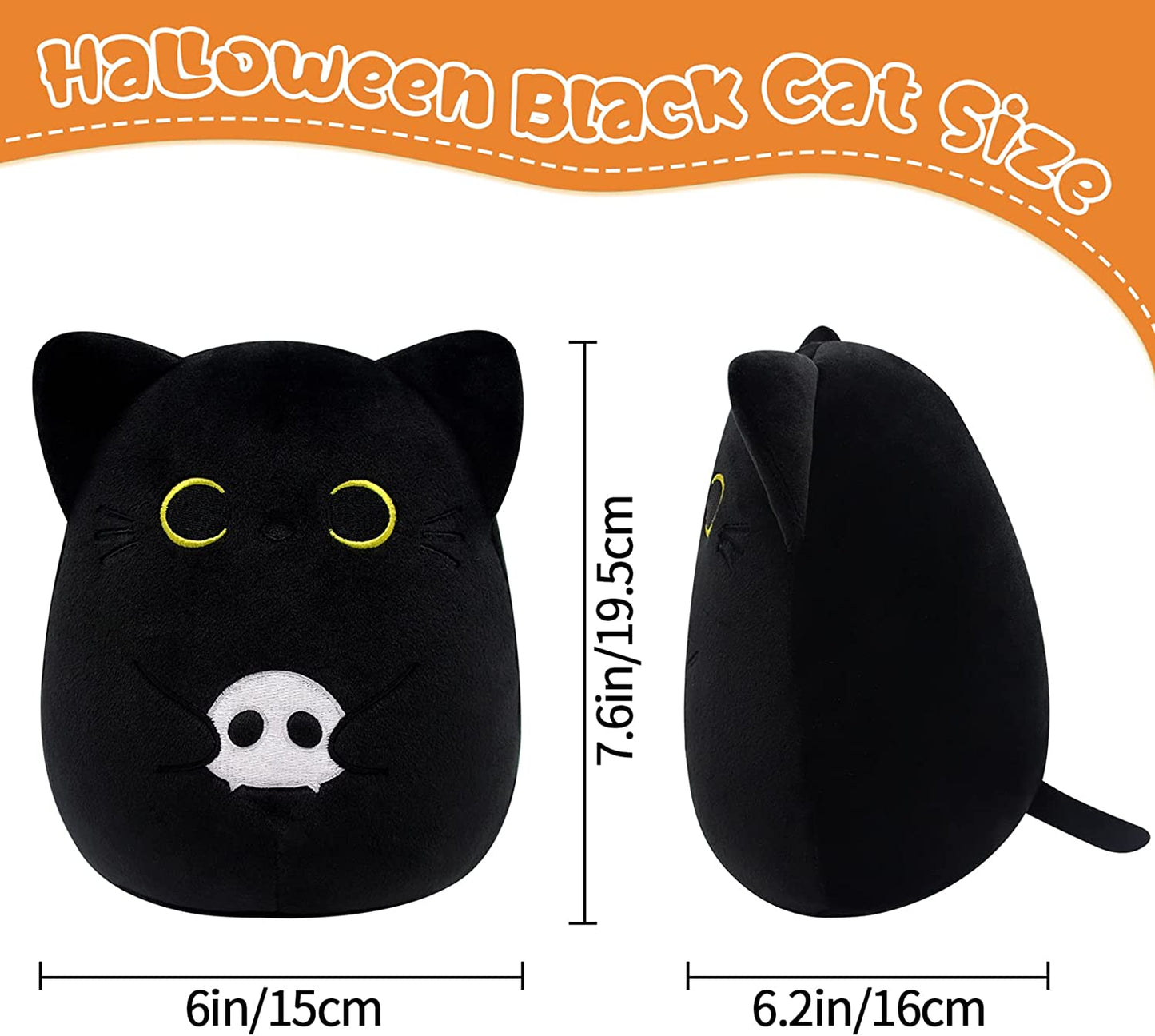 Halloween Plush 6" Black Cat Plush, Halloween Plush Pillow Black Cat Pillow Toy for Kids, Cute Cat Halloween Decoration, Birthday for Grils and Boys