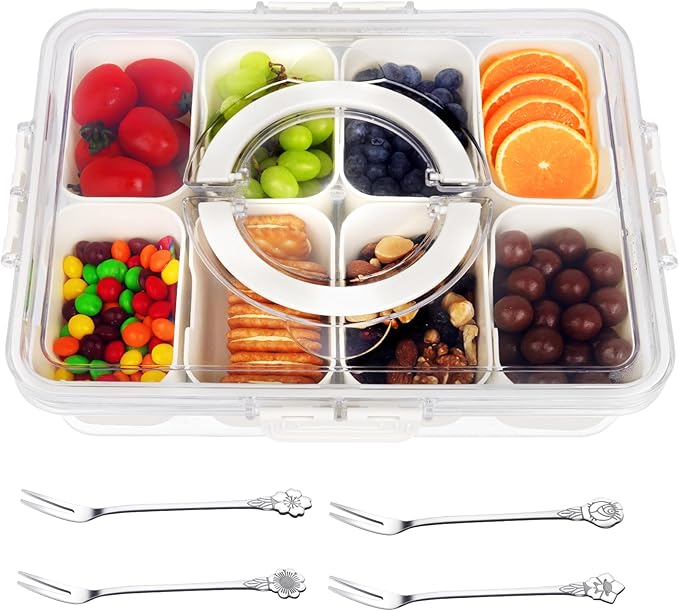 Desdfcer Snack box with compartments, snack plate with lid, snack bowl with lid, candy box, snack bowls storage box for snacks, confectionery, fruit, biscuits, nuts, ideal for picnics and snacks