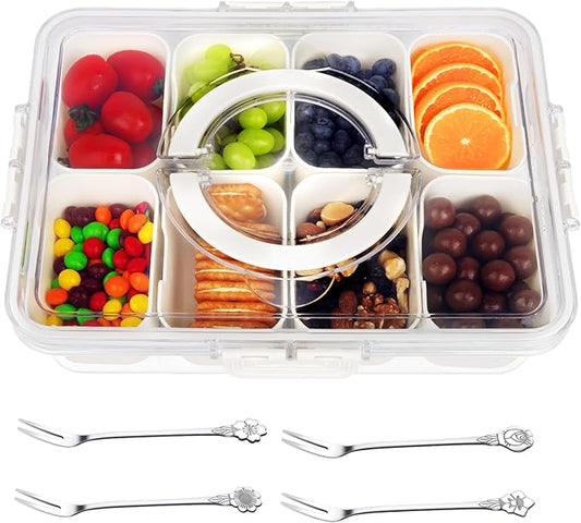 Desdfcer Snack box with compartments, snack plate with lid, snack bowl with lid, candy box, snack bowls storage box for snacks, confectionery, fruit, biscuits, nuts, ideal for picnics and snacks