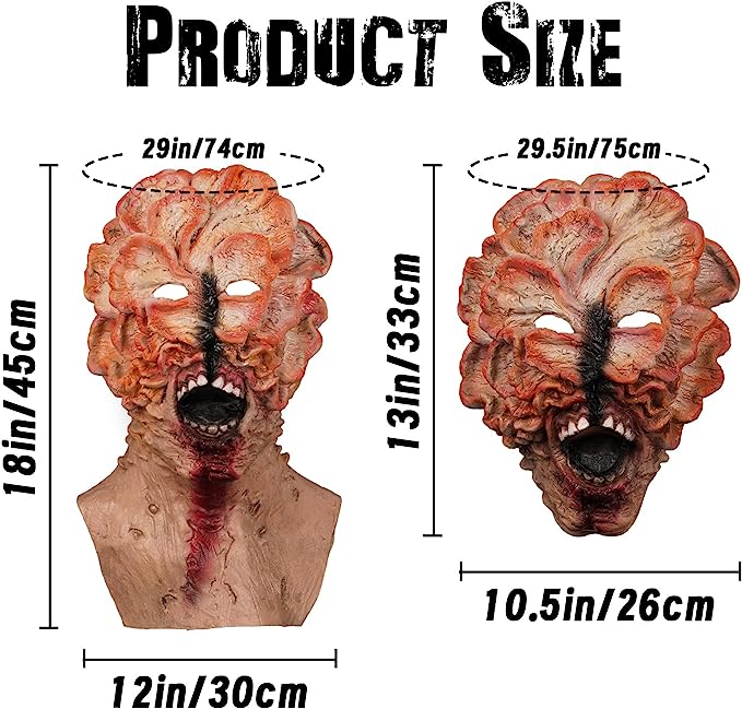 Máscara espeluznante de Halloween, máscara de clic Last of Us Click, máscara de miedo de Halloween, máscara de látex de cabeza completa para disfraz de hongos adultos (corta, 13 pulgadas)