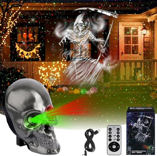 Halloween Projector,Night Light Projector,Skull Sahped Light Projector with Scary Pattern,Ghost Light Projector for Landscape Yard Patio Garden Halloween Party Decor