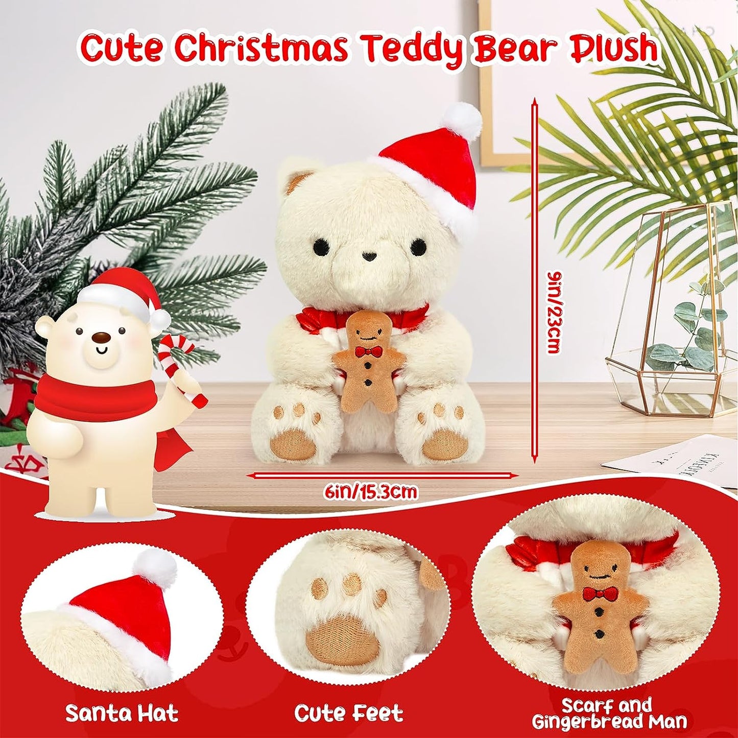 Juguete de peluche de oso de peluche, lindo oso de peluche de Navidad para niños y niñas, muñeca de peluche suave para regalo de Chrismtas
