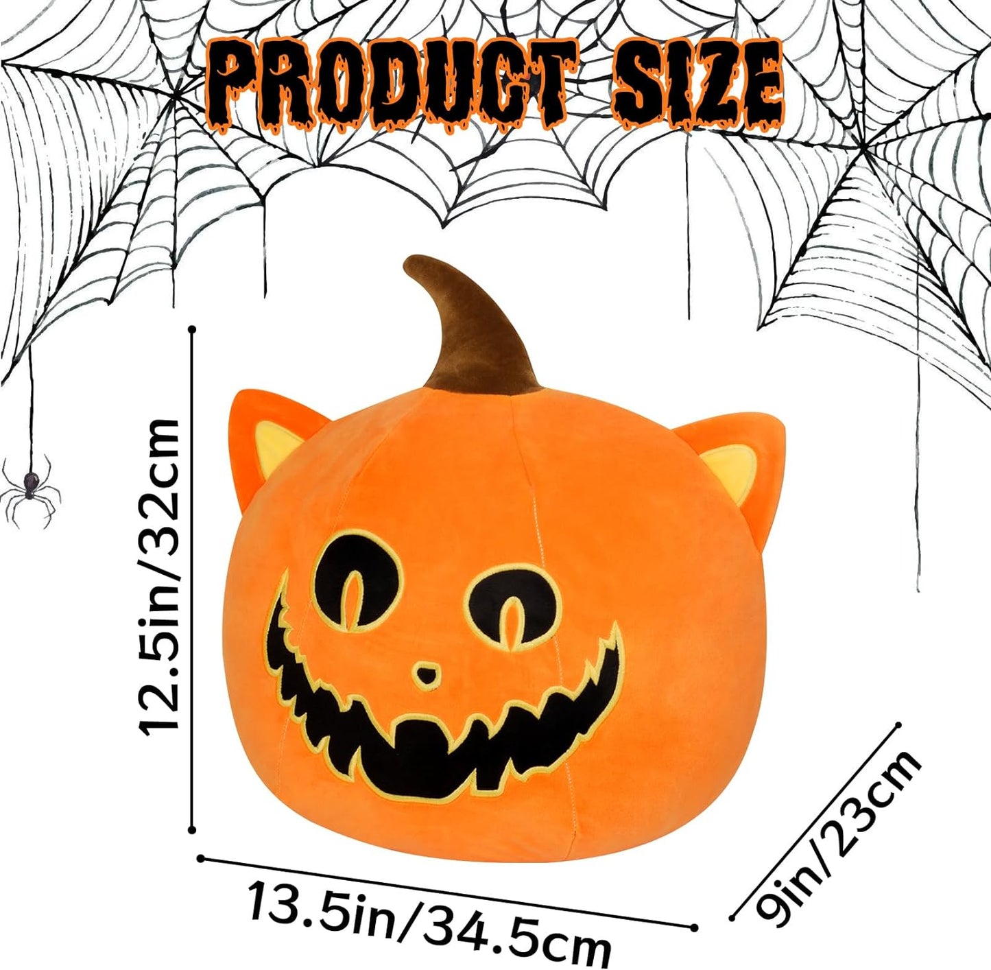 Halloween Stuffed Animal Pumpkin Plush Pillow, 15" Cute Pumpkin Cat Plush Toy, Kawaii Stuffed Pumpkin Plush, Soft Pumpkin Throw Pillow Doll Gift for Kids Birthday Halloween Decor