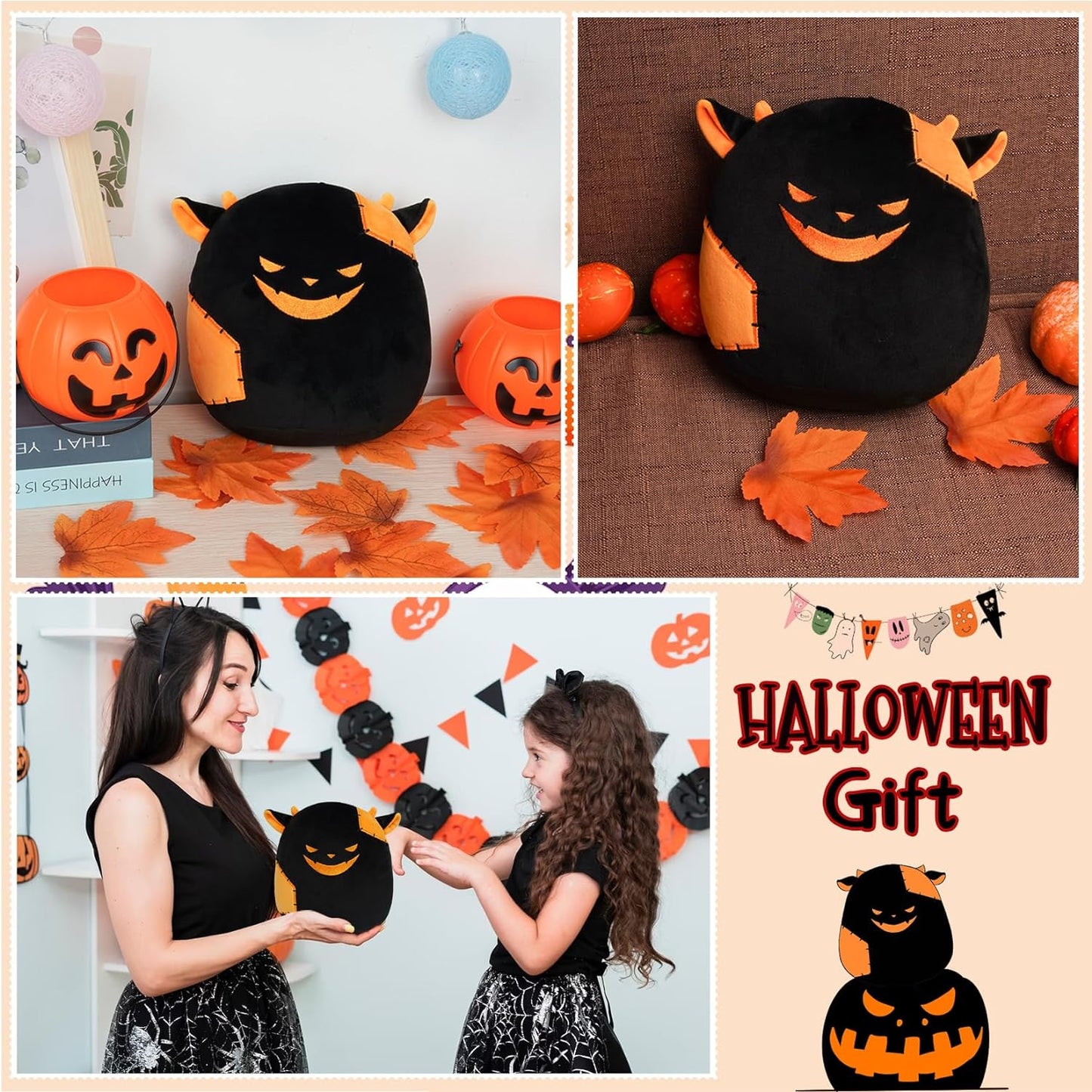 Halloween Plush Cow Stuffed Animals, Cute Soft Cow Plush Pillow Cow Plushies, Kawaii Stuffed Cow Toy Cow Plush Doll for Kids Girls Boys Decorations