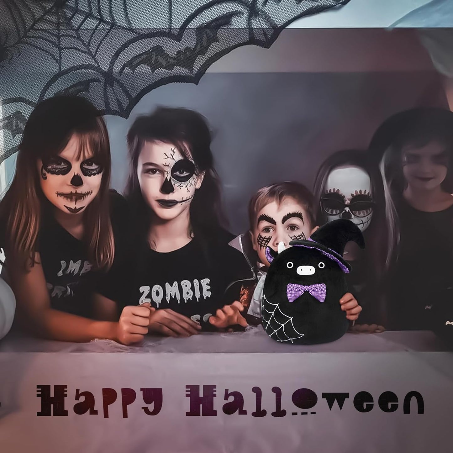 Cow Plush Halloween Witch Plush Pillow Cow Stuffed Animal Toy, Cute Black Witch Cow Plushie Pillow, Soft Plushie Stuff Doll for Kids Kawaii Halloween Decoraition