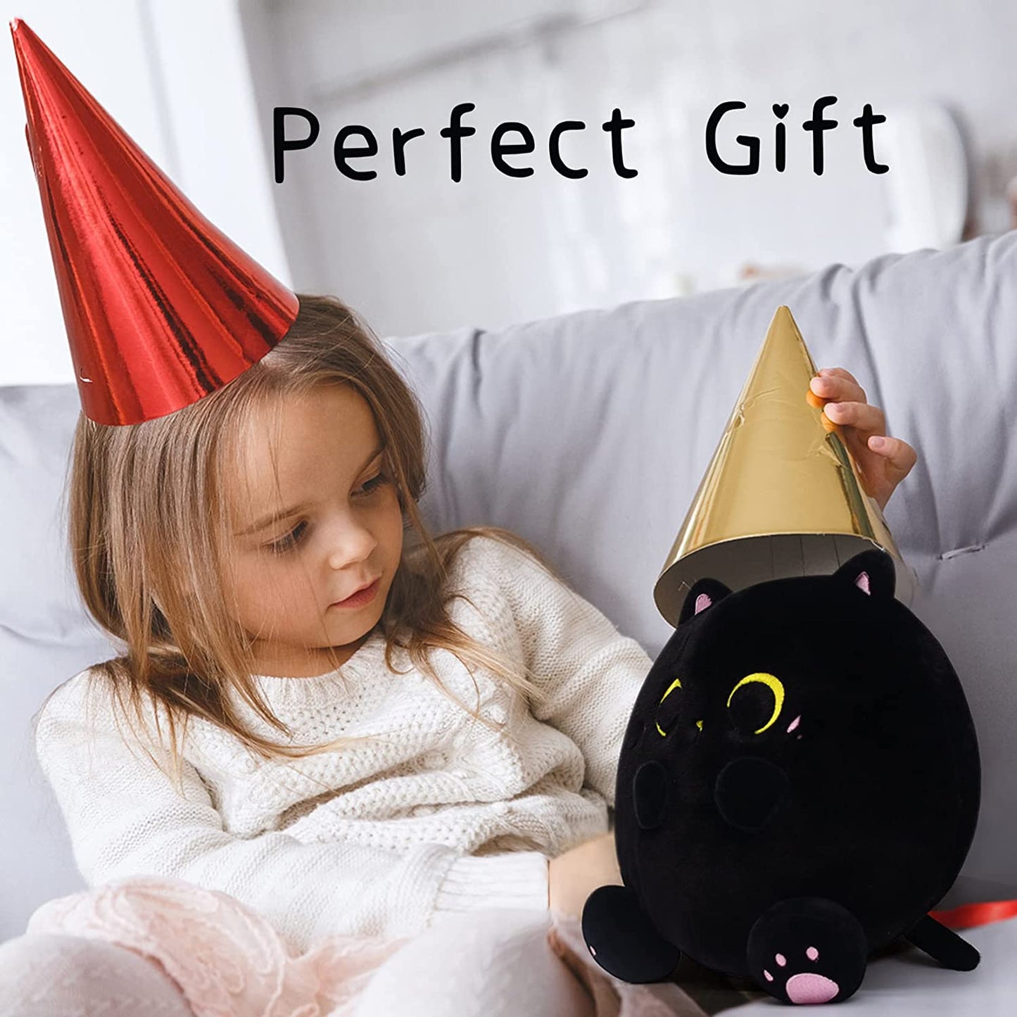 Black Cat Plush Pillows Toy, Kawaii Black Cat Stuffed Animals Cat Plushie, Cute Soft Plush Cat Stuffed Cat Toys for Kids Birthday Christmas