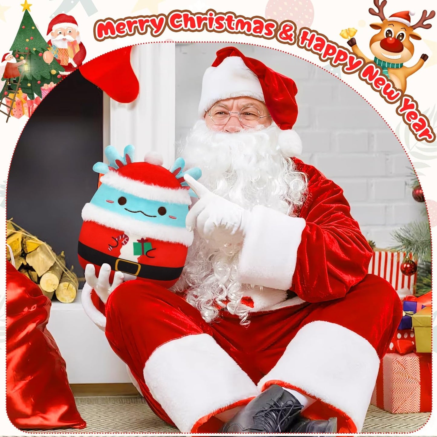 Axolotl Plush Toy, 8-Inch Axolotl Stuffed Animal Christmas Plush Axolotl Pillow, Soft Christmas Stuffed Animals Axolotl Gifts for Kids Adults Birthday Christmas