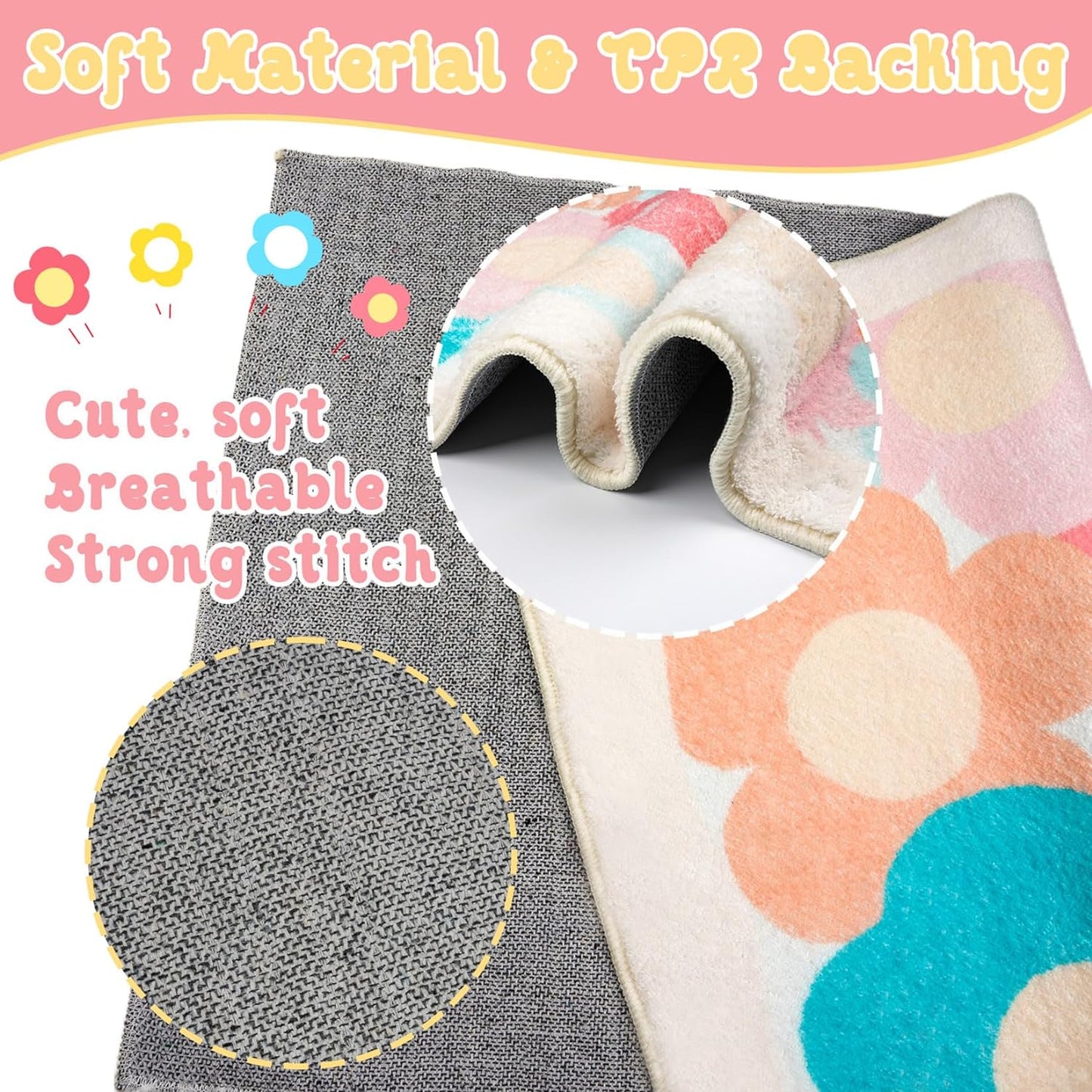 Bathroom Rug Bathroom Mat, Cute Bath Mat Non Slip Absorbent Bath Rug for Bathroom (Flowers)