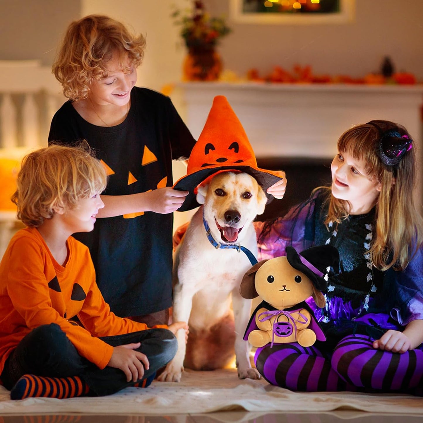 Halloween Plush Dog Stuffed Animal, 9inch Cute Dog Plush with Witch's Hat, Halloween Stuffed Animal Dog Plush, Halloween Plush for Kids,Halloween Home Decoration