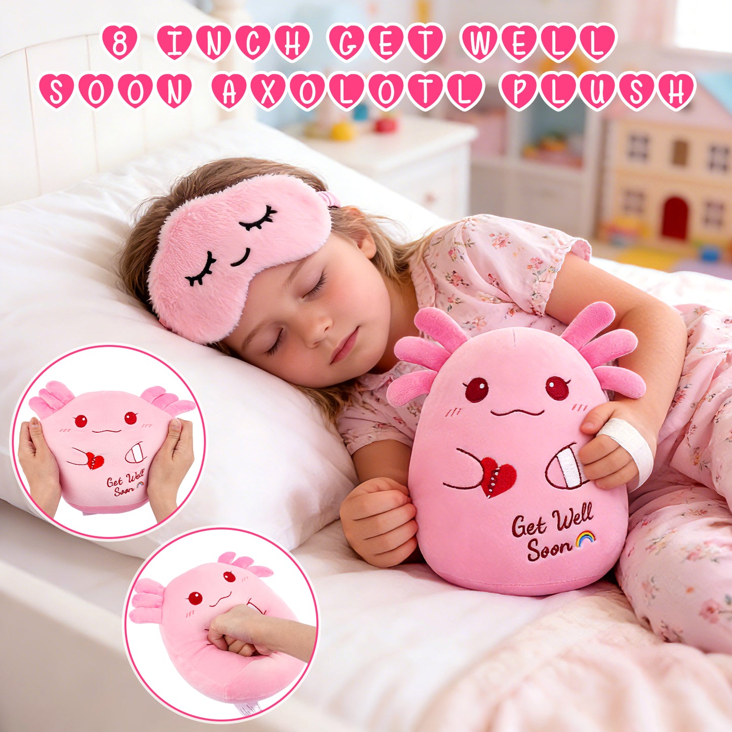 Get Well Soon Gifts for Kids, Get Well Soon Basket with 8inch Get Well Axolotl Plush Toy for Kids, Feel Better Gifts Axolotl Gift Set for Kids Girls Boys After Surgery