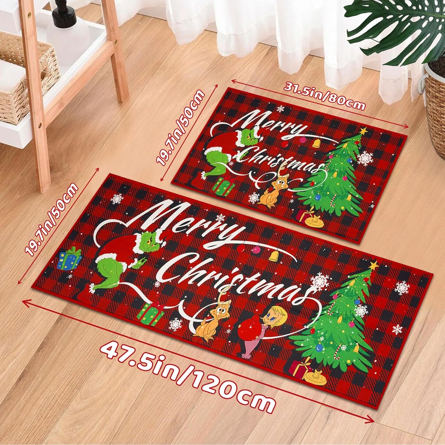 Christmas Boho Kitchen Rugs and Mats Set of 2, Christmas Kitchen Mats for Floor, Kitchen Anti Fatigue Mat Set, Non Slip Kitchen Rugs Decorations for Home Kitchen Christmas