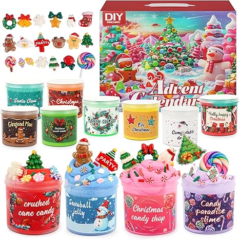 Slime Advent Calendar 2024,Christmas Countdown Calendars 24 Days with DIY Slime Kit,Funny Advent Calendar Christmas Gifts for Kids Toddlers Teens 8-12 Year Old