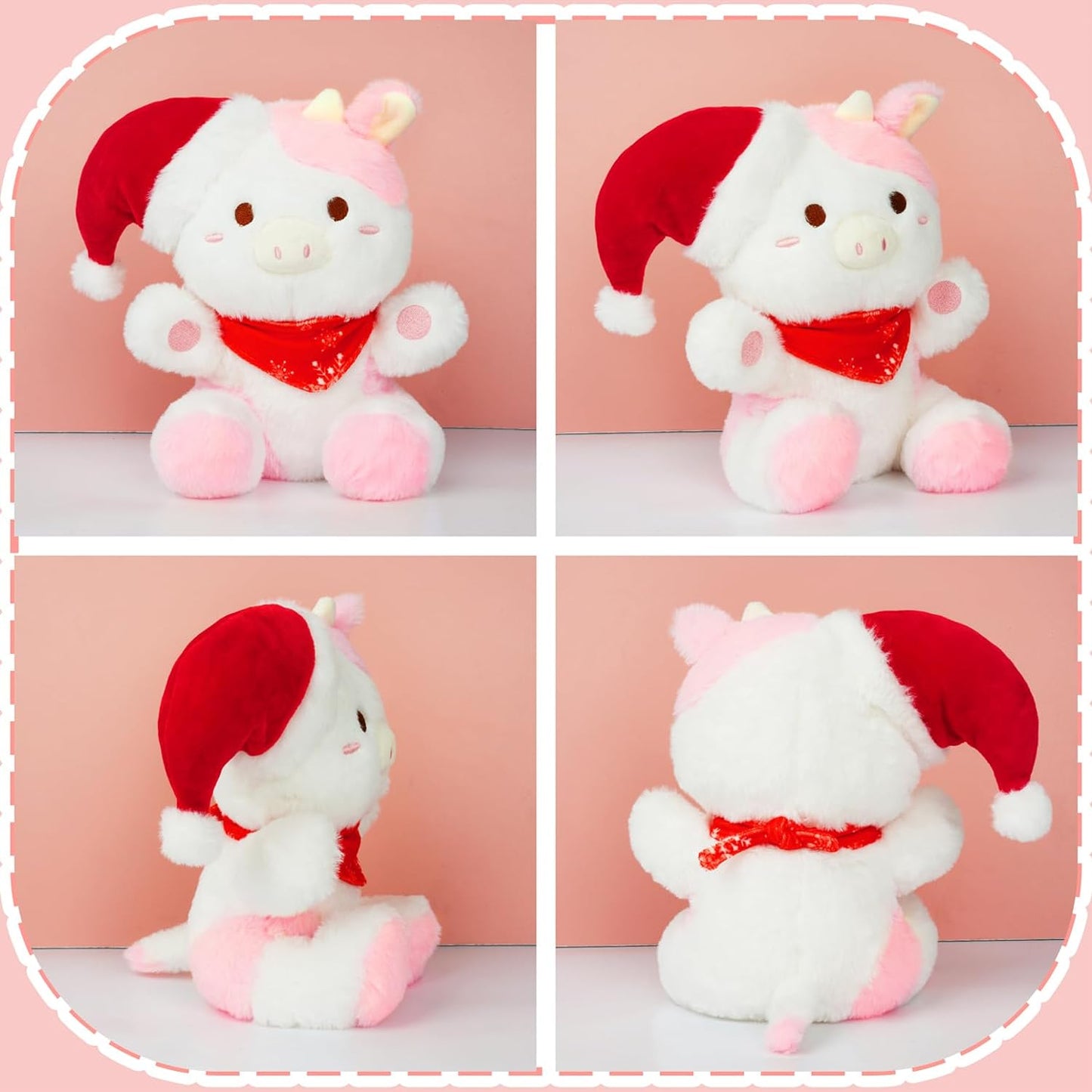 Cow Plush Christmas Cow Stuffed Animal Toy, Soft Cow Plushie Pillow, Cute Pink Cow Stuffed Doll Toy for Kids Boys Girls Kawaii Christmas Decoration (Cow)