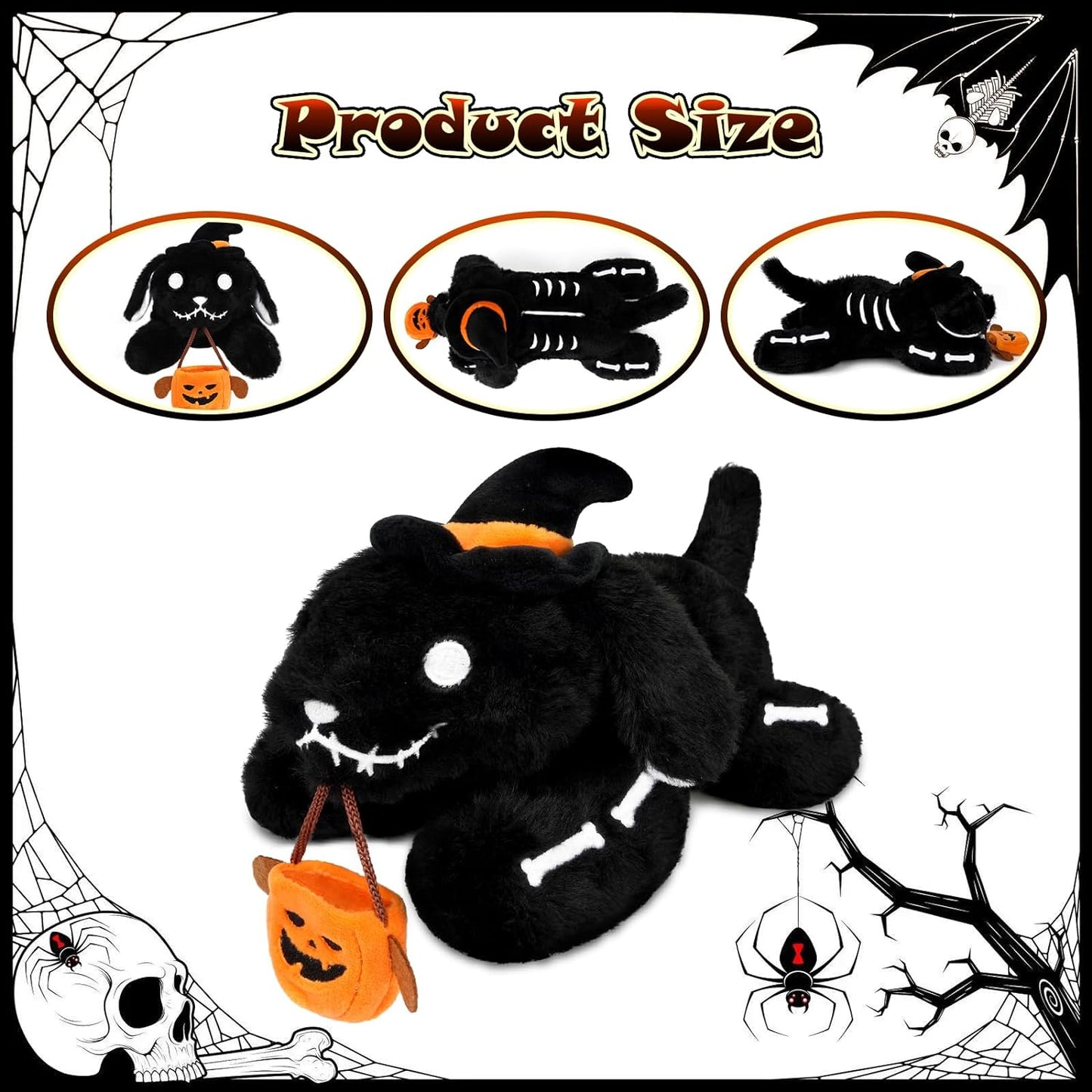 Halloween Stuffed Animal Dog Plush Toy, Cute Skeleton Dog Stuffed Animal Doll, Kawaii Pumpkin Dog Plush Halloween Decor, Soft Halloween Plush Gift for Kids Boys Girls
