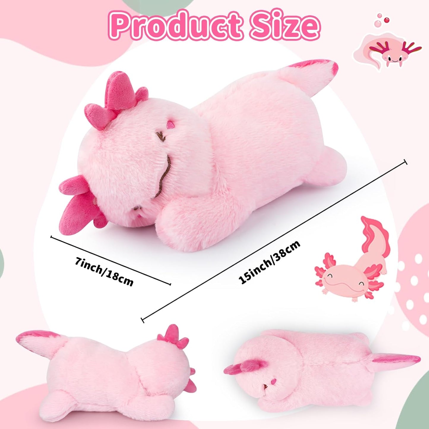 Axolotl Plush Toy, Cute Pink Axolotl Stuffed Animal Plush Pillow, 14inch Kawaii Axolotl Plushie Doll Stuffed Axolotl Plush Axolotl Pillow for Kids Boys Girls Birthday Home Decoration