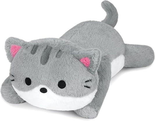 18in Weighted Stuffed Animals Cat Plush, Kawaii Weighted Gray Cat Plush Toys, Cute Plush Cat Stuffed Animals, Soft Weighted Gray Cat Plush Throw Pillow for Kids